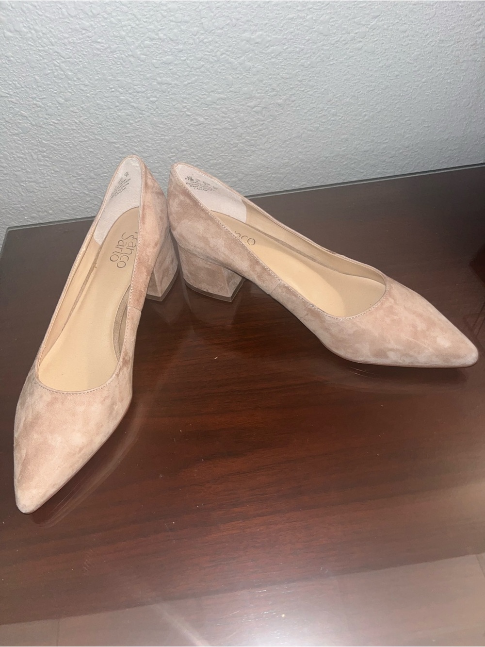 SARTO By Franco Sarto Blush Suede Pointed Toe Block Heel Pumps